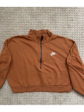 Nike Women's Half-Zip Pullover in Rust with White Swoosh